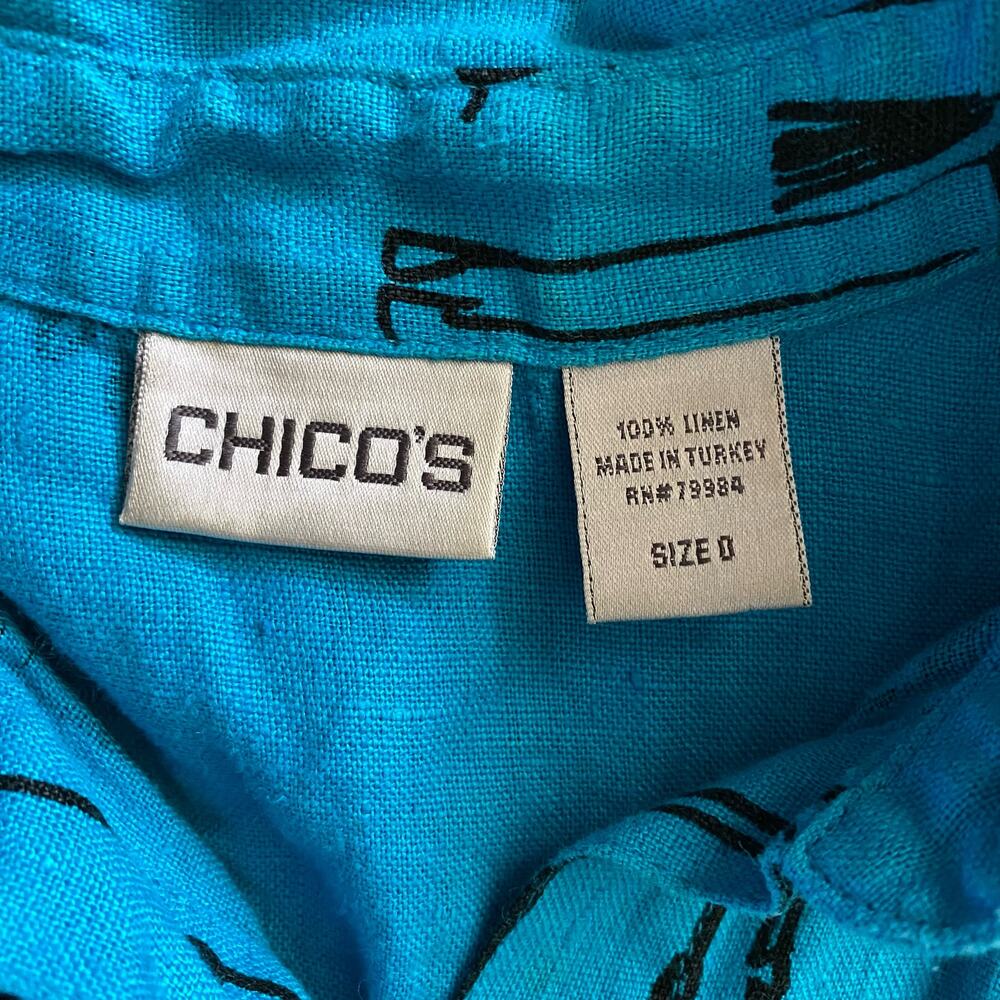 Chicos Size 0 Small 100% Linen Giraffe Novelty Print Boxy Fit Button Front Shirt - Picture 4 of 5